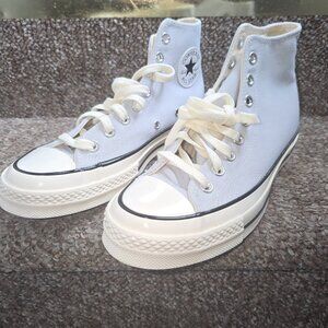 Blue-grey high top converse